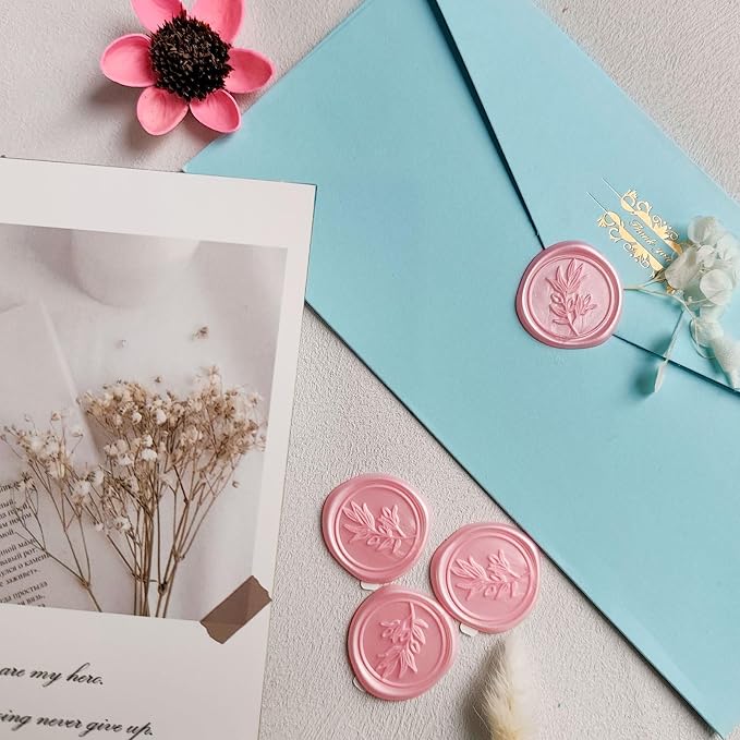 50Pcs Pink Self-Adhesive Wax Seal Stickers - Olive Branch Envelope Seal Stickers Perfect for Wedding Invitation, Envelopes, Wedding Invitation Accessories, Christmas Cards, Gift Wrapping