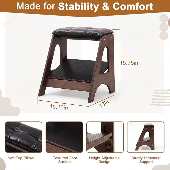 Unittype Double Step Footrest Under Desk with 3 Height Levels,Walnut