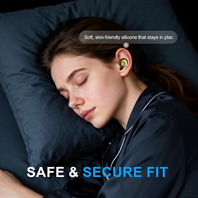 Ear Plugs for Sleeping, Ultra Soft & Reusable Silicone Earplugs | Customizable Fit | 45dB Noise Reduction, Hearing Protection with 8 Tips for Sleep, Travel, Sensitivity, Deep Focus, Gold