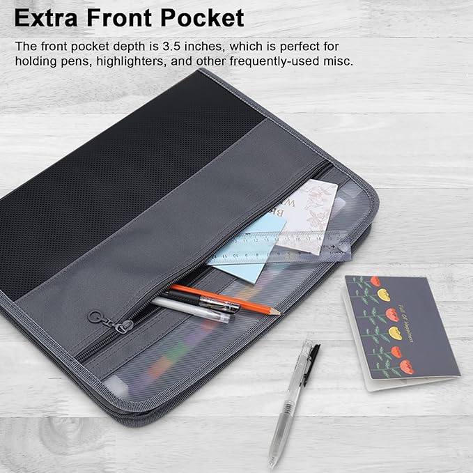 NAFY Expanding File Folder, 13 Pockets Document Organizer with Zipper, A4 Letter Size Portable Accordion Expanding File Folders with 27pcs Multicolor Labels for Home Office School Supplies (Black)