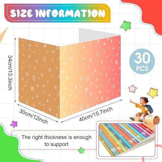 Sherr 30 Pcs School Privacy Boards Bulk for Student Colored Desk Trifold Divider Panels Privacy Partition Folders for School Student Teacher Desks, 15.8 x 13.4 x 11.81 Inches(Fresh Color)