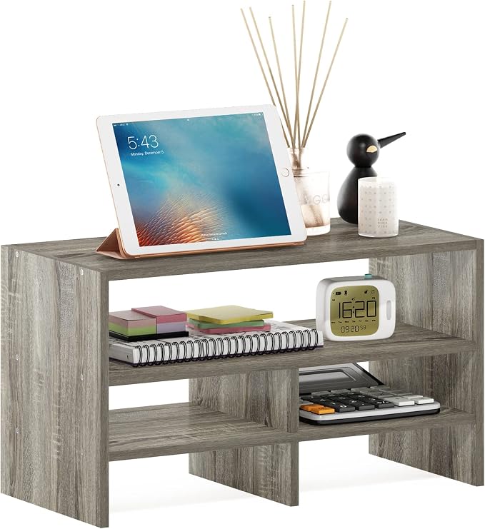 Furinno Hermite Desk Top Organizing Shelf Bookcase, French Oak | Desktop Office Organization Racks with Open Shelves, Desk Top Display Book Shelf, for Paper, Office Supplies, Magazine