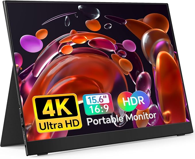 True 4K Portable Monitor - 15.6inch UHD 3840×2160 100% sRGB USB-C HDMI External Second Monitor Portable IPS Screen Computer Display with Speakers for Laptop MacBook Switch PS5/4 Xbox