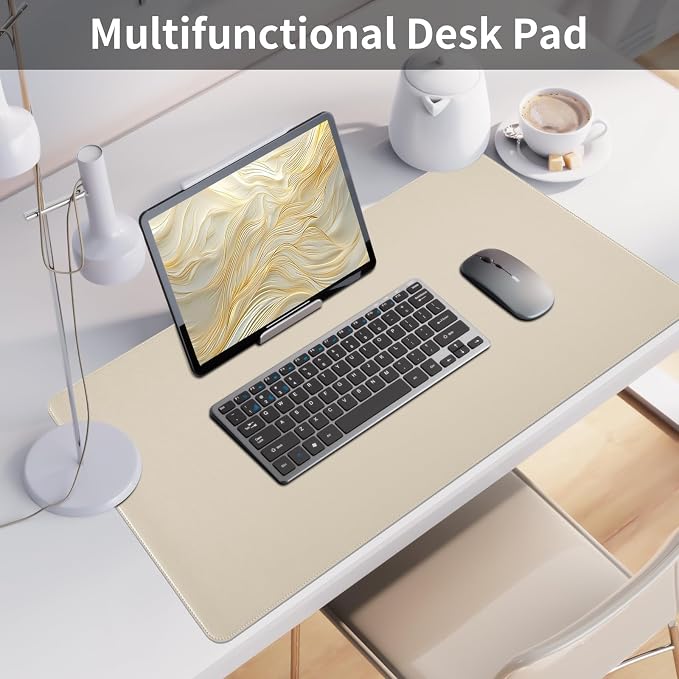 Bloss Desk Mat with Stitched Edges, 35.4"×15.7" Keyboard Pad Skin Pink, Non-Slip Desk Protector Mat, Leather Desk Blotter, Waterproof Desk Pad for Office Home Decor