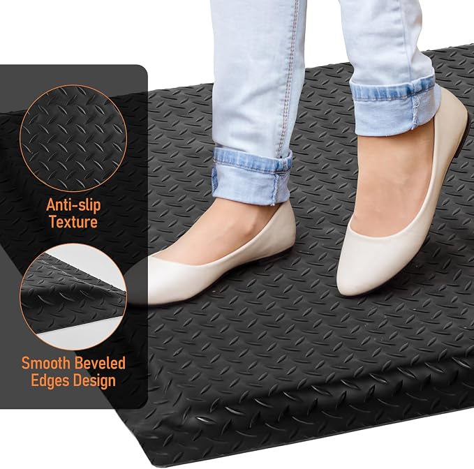 Anti Fatigue Mats Industrial 2' x 7' 15/16" Thick Ergonomic Standing Mat Commercial Kitchen Mat Heavy Duty Diamond Plate Shop Floor Mat Helps Relieve Back and Leg Soreness