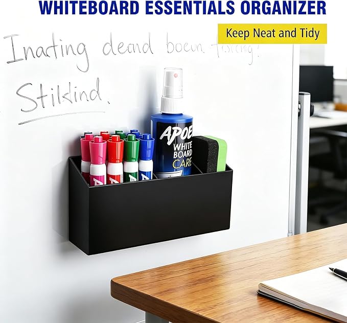 Magnetic Dry Erase Marker Holder for Whiteboard, Anti-slip Magnet Pen Holder for Fridge Refrigeator, Acrylic Pencil Holder for Classroom Teacher, Office Accessories, Locker Organizer(Black)