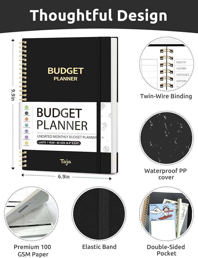 Budget Planner - Monthly Budget Book with Expense Tracker Notebook, Undated Bill Organizer & Finance Planner to Take Control of Your Money, Account Book to Manage Your Finances-Black