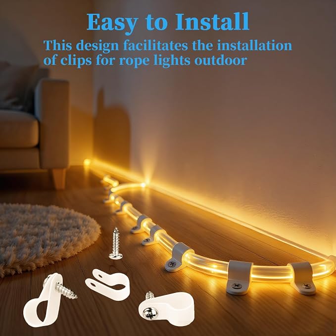 100 Pack 1/2'' P-Style Rope Light Clips with Stainless Steel Screw | Outdoor Mounting Clips,Cable Clips Clamps,Wire Management,Electrical Wiring,Concealed Wiring,Cord Installation,Christmas