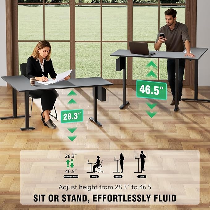 Korfile L Shaped Electric Standing Desk,63 Inch Adjustable Height Sit to Stand Corner Desk with Memory Presets, Reversible Computer Table for Home Office, Work and Study, Black