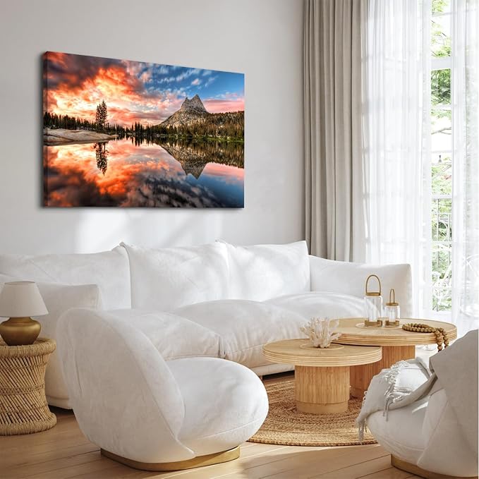 Colorful Sunset Landscape Wall Art Nature Mountain Lake Wall Decor California Yosemite National Park Forest Pictures for Bedroom Skyline Painting Canvas Posters Large Artwork Office Decorations 32x48"