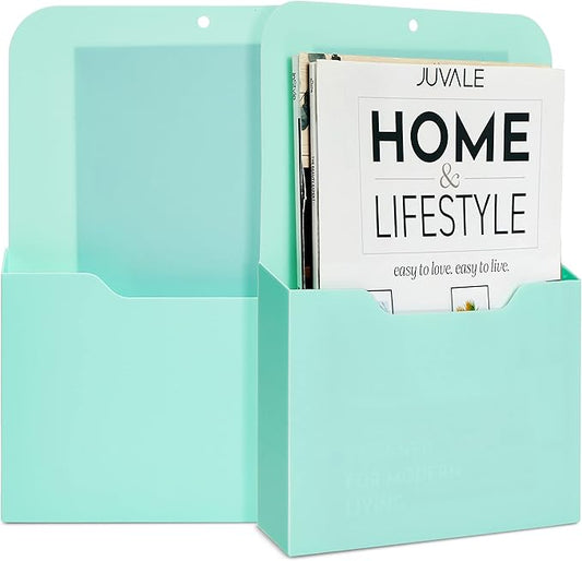 Okuna Outpost Magnetic File Holder - Space-Saving Wall File Organizer - Refrigerator & Cabinet Mail Organizer - Whiteboard Magnetic Folder Holder - Mint - 10 x 13 in - Pack of 2