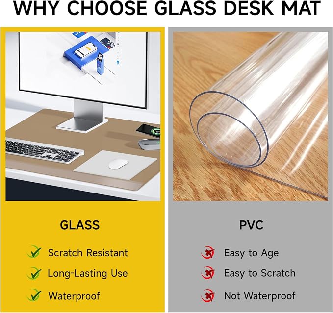 VASUHOME 24" x 18" Brown Tempered Glass Desk Mat - Multi-Functional Desk Pad for Keyboard and Monitor Protection, Dry Erase Surface, Ideal Table Top Protector for Home & Office