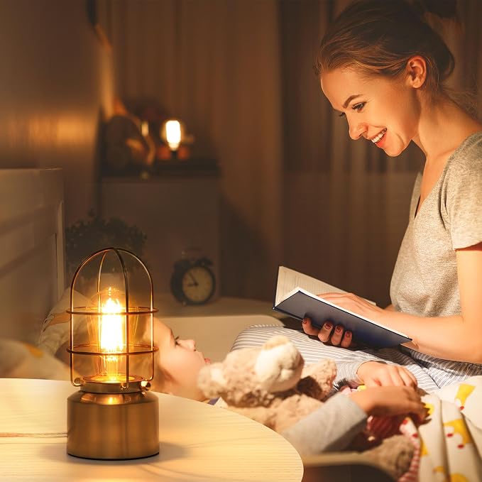 Haian Support Small Touch Gold Table Lamp for Small Spaces - 3 Way Dimmable Industrial Bedside Lamp - Steampunk Antique Nightstand Desk for Bedroom, Living Room (Bulb Included)