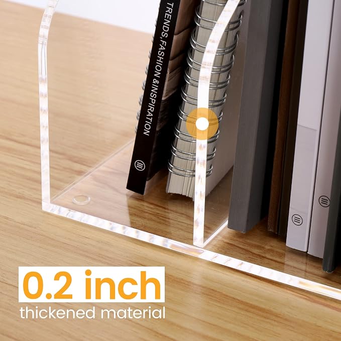 HeZone Desk File Organizer, Acrylic Magazine File Holder with 3 Vertical Compartments Rack File Sorter for Office Home Classroom Desk Organization, Clear…