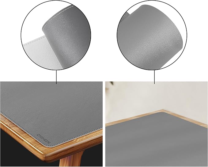 Chihein 55" x 28" 4XL PU Leather Desk Mat, Huge Mouse Pad, Dual Sided Desk Pad Protector, Waterproof Writing Blotter for Gaming/Office/Home (Gray/White)