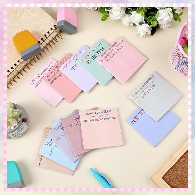 Yinder 24 Pcs Inspirational Sticky Notes Thank You Gift Motivational Sticky Note Pad Employee Appreciation Gift Bulk for Staff Coworker Teacher Nurse Office Groups 3 x 3'' (Team,Aesthetics)