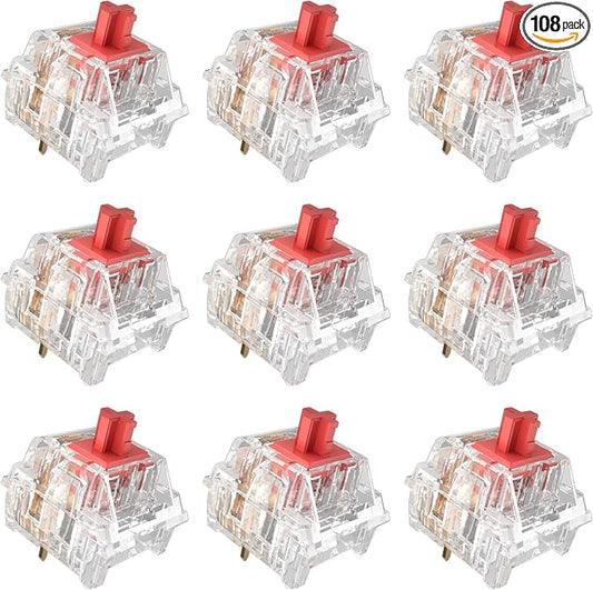 Zhouwang Burgundy Linear Switches, 3-Pin Pre-Lubricated Linear Switches, Dustproof and Waterproof for Mechanical Keyboards. (108Pcs)