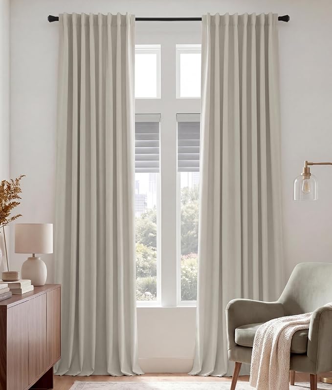 PONY DANCE Extra Long Blackout Curtains 120 inches Long for Bedroom, 10 FT Rod Pocket Back Tab Room Darkening Floor to Ceiling Drapes for Living Room Windows, W 52 x L 120 inch, Cream, 2 Panels