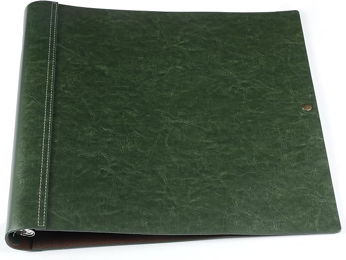 Teling 1 Pcs Leather 3 Ring Binder Holds 8.5 x 11 Inch Paper Binder Organizer Vintage Faux Leather Portfolio Folder Planner for Office Home Document Photo Diary Supplies (Dark Green)