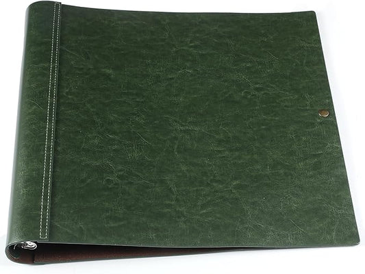 Teling 1 Pcs Leather 3 Ring Binder Holds 8.5 x 11 Inch Paper Binder Organizer Vintage Faux Leather Portfolio Folder Planner for Office Home Document Photo Diary Supplies (Dark Green)