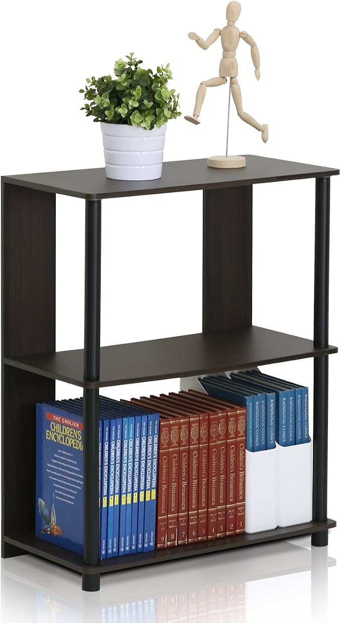 Furinno JAYA Simple Design 3-Tier Bookcase / Bookshelf / Display Rack, Plastic Tubes, Walnut | 11.6 x 23.6 x 30, Storage Shelves, Shelving Unit, for Organization and Storage, Living Room, Garage, Home Office