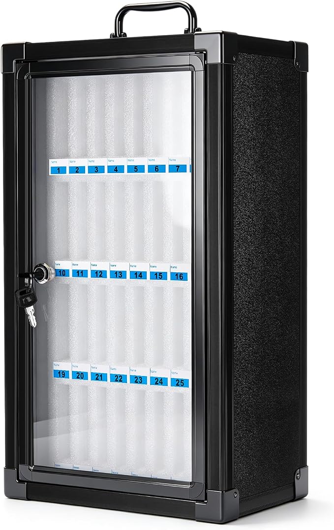 Amylove 36 Slots Cell Phone Locker Cabinet Aluminum Alloy Locker Pocket Chart Storage Box Cabinet Wall-Mounted Cell Phones Storage Box with Handle for Office Classroom Gym(Graphite Gray)