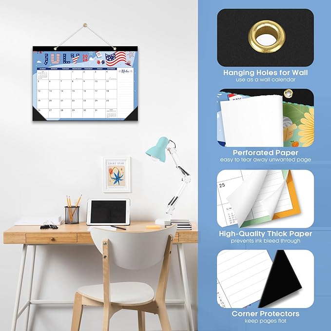 Desk Calendar 2026-2027, 18-Month Calendar Runs from July 2026 to December 2027, Large 17" x 12" Monthly Desktop & Wall Calendar for Home & Office - Festival