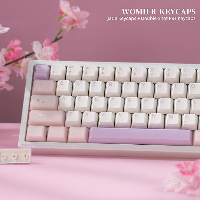 Womier Mechanica Keyboard Keycaps Pink, Jelly PBT Keycaps 60 75 100 Percent, Translucent Jade Keyboard Key caps Custom 127 Keys, Cherry Profile for Cherry Gateron MX Mechanical Gaming Keyboards