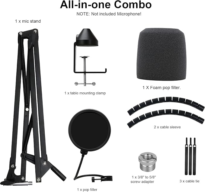 YOUSHARES Enhanced MV7 Mic Stand with Windscreen - Heavy Duty Arm Compatible with Shure MV7 Microphone and MV7X, Boom Arm Stand with Pop Filter
