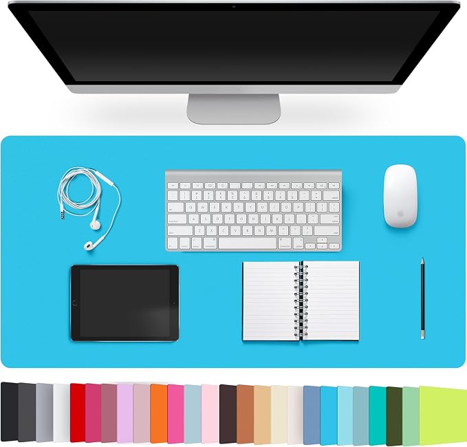 Leather Desk Pad Protector,Non-Slip Desk Pad,on-Slip PU Leather Large Mouse Pad,Easy Clean Desk Protecor Mat,Writing Pad for Office Work/Home/Decor(Bright Bluee, 23.6" x 13.7")