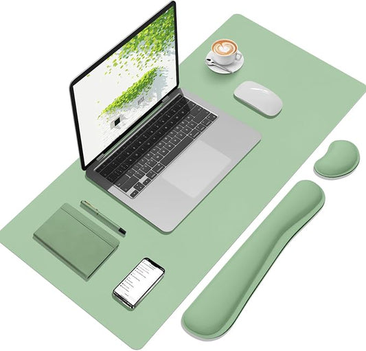 Mouse Pad and Keyboard Wrist Rest, Large Keyboard and Mouse Pad Set, Ergonomic Mousepad with Wrist Rest, Non-Slip Desk Mat Protector for Office, Home (35.4×15.7 Inches, Lake Green)