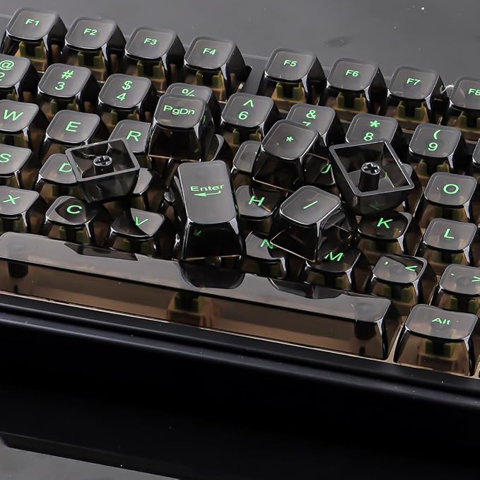 Sunzit Black Transparent Keycaps, OEM Profile Keycap Set, Custom Minimalist Style Keycaps, Fully Backlit Key Cap for MX Switches Mechanical Keyboard