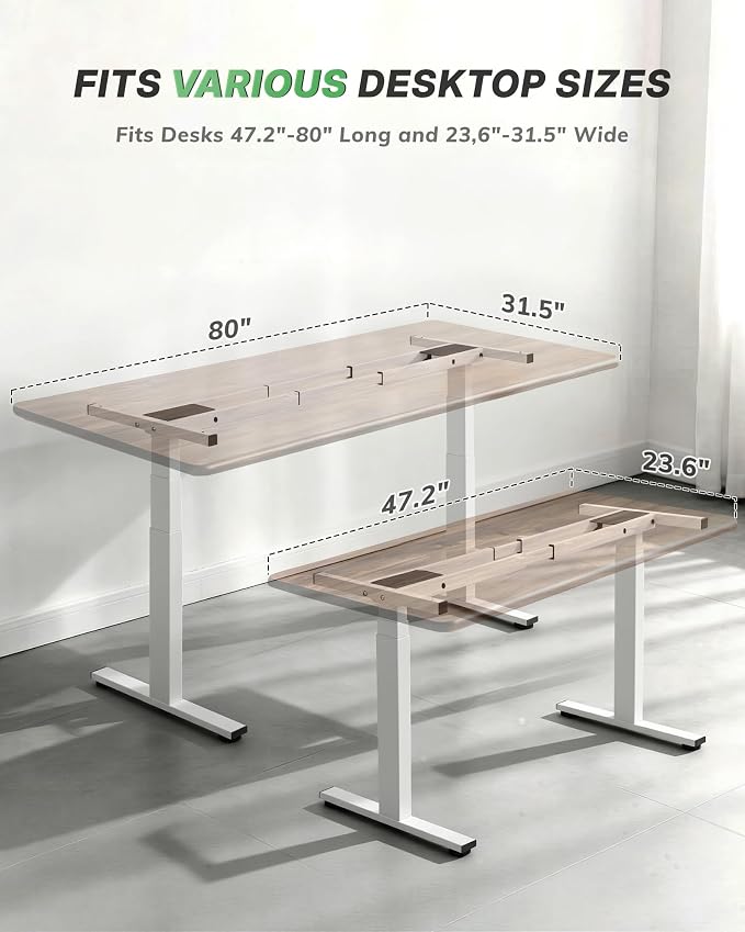 TOPSKY Dual Motor 3-Stage Standing Desk Frame, Electric Height Adjustable Sit Stand Desk Legs for DIY Table Tops up to 80” x 31.5”, 300 lb Heavy Duty Capacity with Memory Controller, White Frame Only