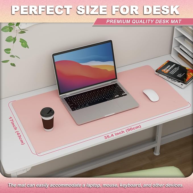 K KNODEL Large Desk Protector Mat and Pad for Office (Pink, 17" x 35.4") | Waterproof Desk Mat, Desk Pads and Blotters, Desktop Mat, Desk Protector and Cover, Office Computer, Laptop and Keyboard Mat