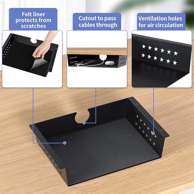 MOLIGOU Under Desk Storage Shelf, Under Desk Tray with Felt Liner, Screw Mount Under Table Hidden Storage for Home Office, Kitchen Cabinet