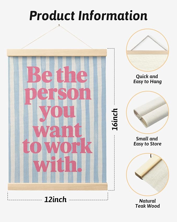 FGFK Inspirational Pink and Blue Office Wall Art Poster Hanger Frame, Be the Person You Want to Work with Motivational Teamwork Canvas Prints Framed Wall Decor for Office Workplace, 12x16 Inch