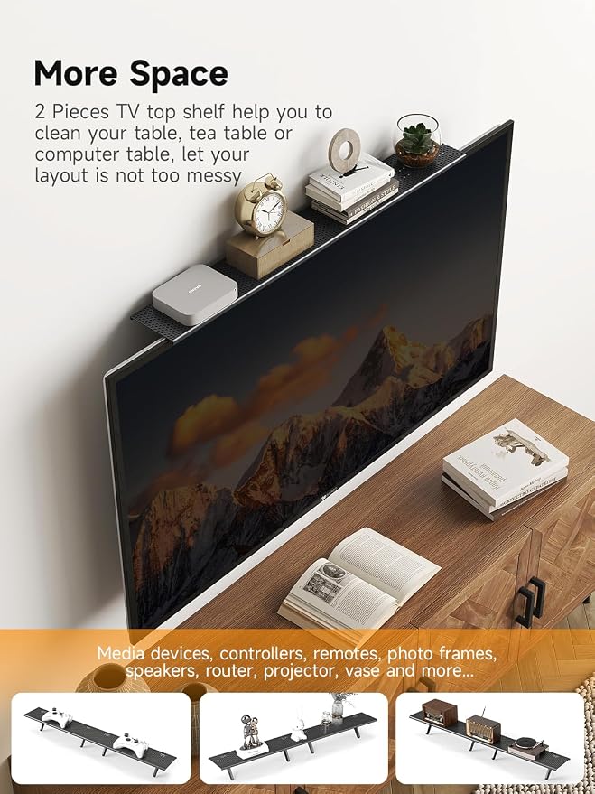Bracwiser No Drill TV Top Shelf, 16.7 inch Wide Adjustable Monitor Top Mounting Bracket Platform Holds Soundbar, Speaker, AV Receiver, Media Box, Game Console, Router Shelves, 2 Packs (CS106XM-2)