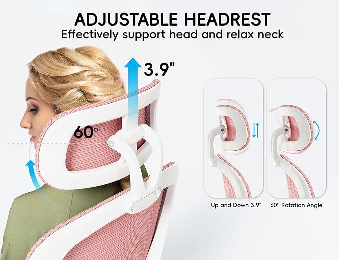 TRALT Office Chair - Ergonomic Office Chair with Back Support, Home Office Desk Chairs, 330lbs Wide Seat Big and Tall Office Chairs with Headrest, Comfy Desk Chairs (Pink)