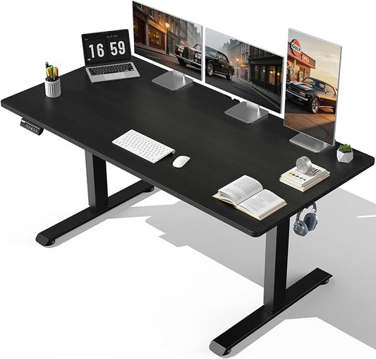 Veken 63" x 28" Super Large Standing Desk, Height Adjustable Electric Computer Desk, Sit to Stand Up, Modern Workstation for Home Office, Walking Pad, Writing, Gaming Bedroom Study, Black