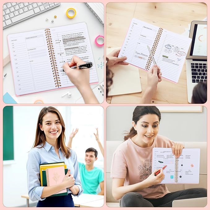Thboxes Undated Daily Planner with Hourly Schedule, 5.71" X 8.35" Daily To DO List Noteboook Set Goals A5 Daily Personal Organizer Notepad for School Work Office Improve Efficiency Planner, Pink
