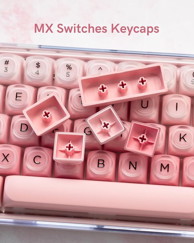 132 Keys PBT Keycaps, Jelly Keycaps Cute Creamy Key caps MOA Profile, MX-Compatible for 61/68/84/87/98/100/104-Key Mechanical Keyboard(Not Included), Pink