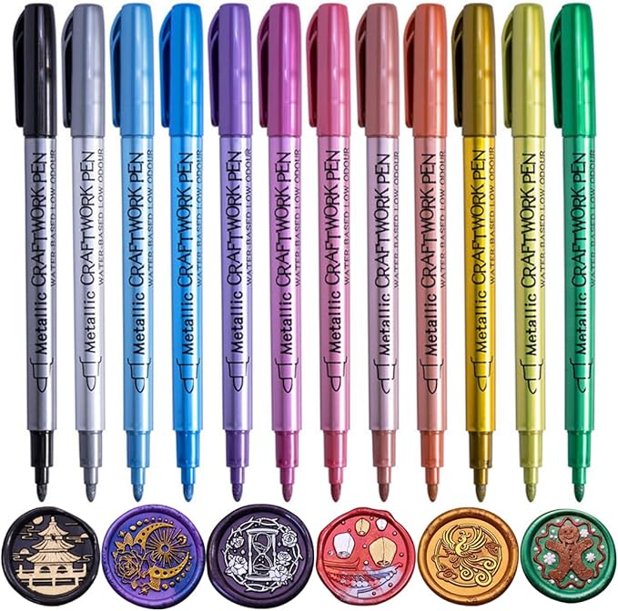 Wax Seal Kit, 12PCS Metallic Marker Color Pen for Decorating Wax Seal Stamp, Premium Wax Seal Set for Wedding Wax Envelope Seal, Fit All Beads or Wax Seal Sticks (Wax Seal Pen Kit 2)