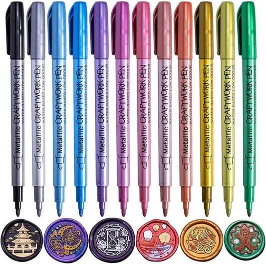 Wax Seal Kit, 12PCS Metallic Marker Color Pen for Decorating Wax Seal Stamp, Premium Wax Seal Set for Wedding Wax Envelope Seal, Fit All Beads or Wax Seal Sticks (Wax Seal Pen Kit 2)