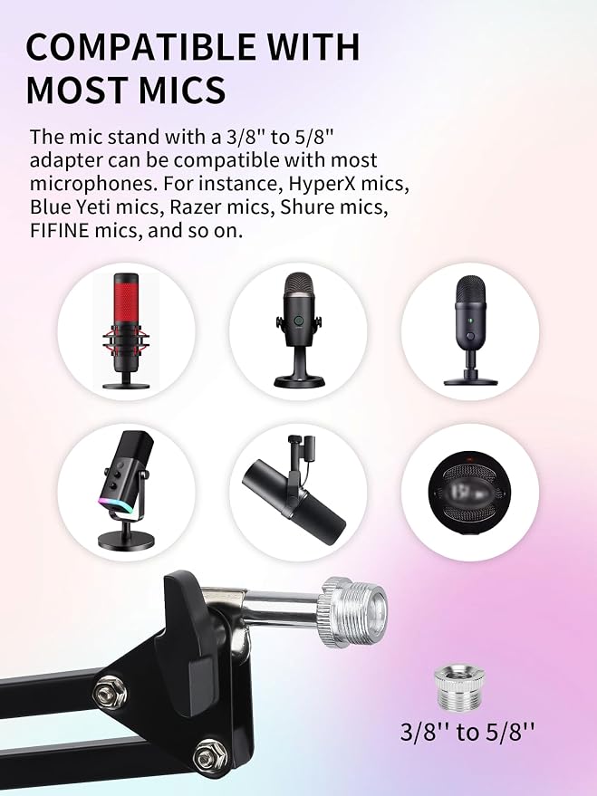 Low Profile Mic Boom Arm - YOUSHARES Boom Arm for Blue Yeti Fifine AM8 K688 QuadCast SoloCast AT2020, Adjustable Low Profile Microphone Arm for Podcast Streaming Gaming Studio