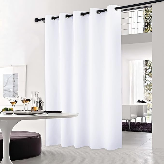 NICETOWN Sliding Door Curtain Window Treatment, Energy Smart Thermal Insulated Extra Wide Solid Blackout Curtain Drape for Patio Door (Pure White, W70 x L84)