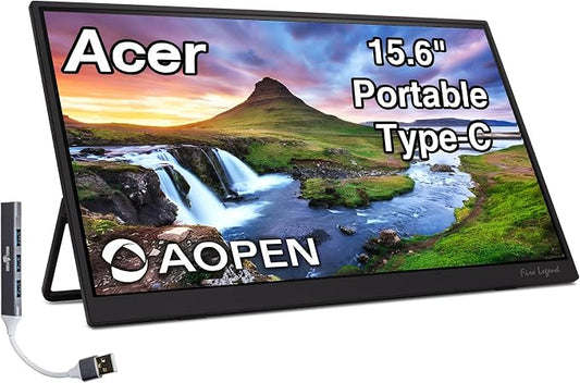 Acer AOPEN 15.6" FHD IPS Portable Monitor with 6ms Response Time, Anti-Glare, 250 nits Brightness, VESA Mount (100mm), AMD FreeSync, Mini HDMI & Dockztorm USB Port Expander, Black Color