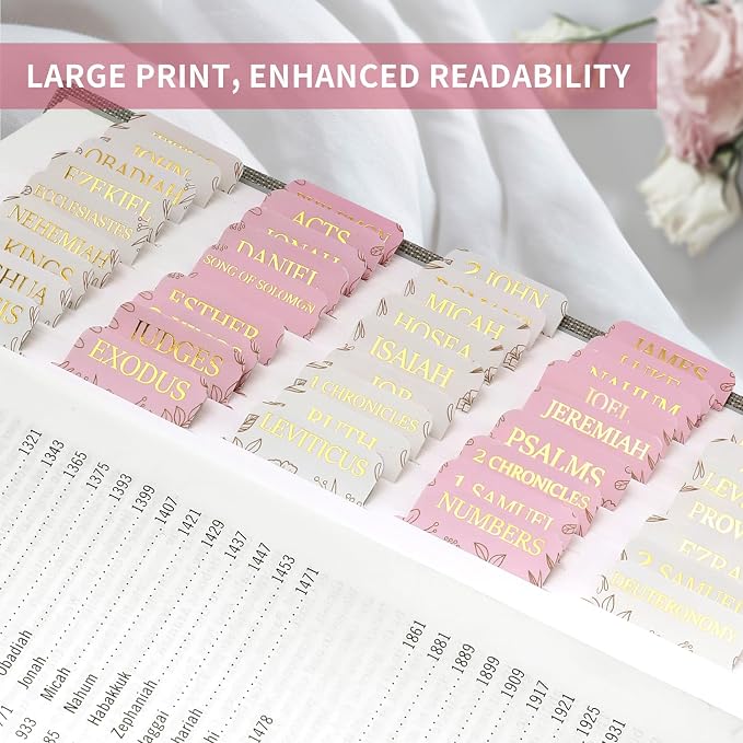 Bible Tabs for Women & Men, Bible Tabs for Study Bible, Large Print Bible Tabs for Easy Navigation, Bible Index Tabs, 66 Tabs Old & New Testament, Extra 9 Blank Tabs - Sketch Floral