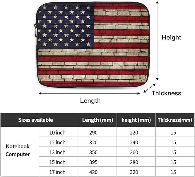 American Flag on The Wall Laptop Sleeve 13 inch, Slim Laptop Bag Case with Zipper, Portable Tablet Computer Carrying Case for Men Women