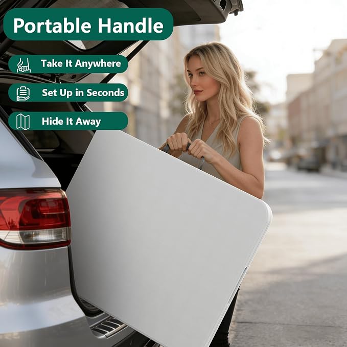 6FT Folding Table 6 Pack, Heavy Duty Plastic Table with Handel, 400lbs Portable Table, Reinforced Steel Legs, Fold-in-Half Table Ideal for Parties, Picnics, Weddings, Camping White