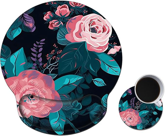 Mouse Pad with Wrist Support Gel, Ergonomic Mouse Pad with Comfortable Wrist Rest, Gaming Mousepad Non-Slip PU Base for Laptop Office Easy Typing & Pain Relief,Pink Flowers